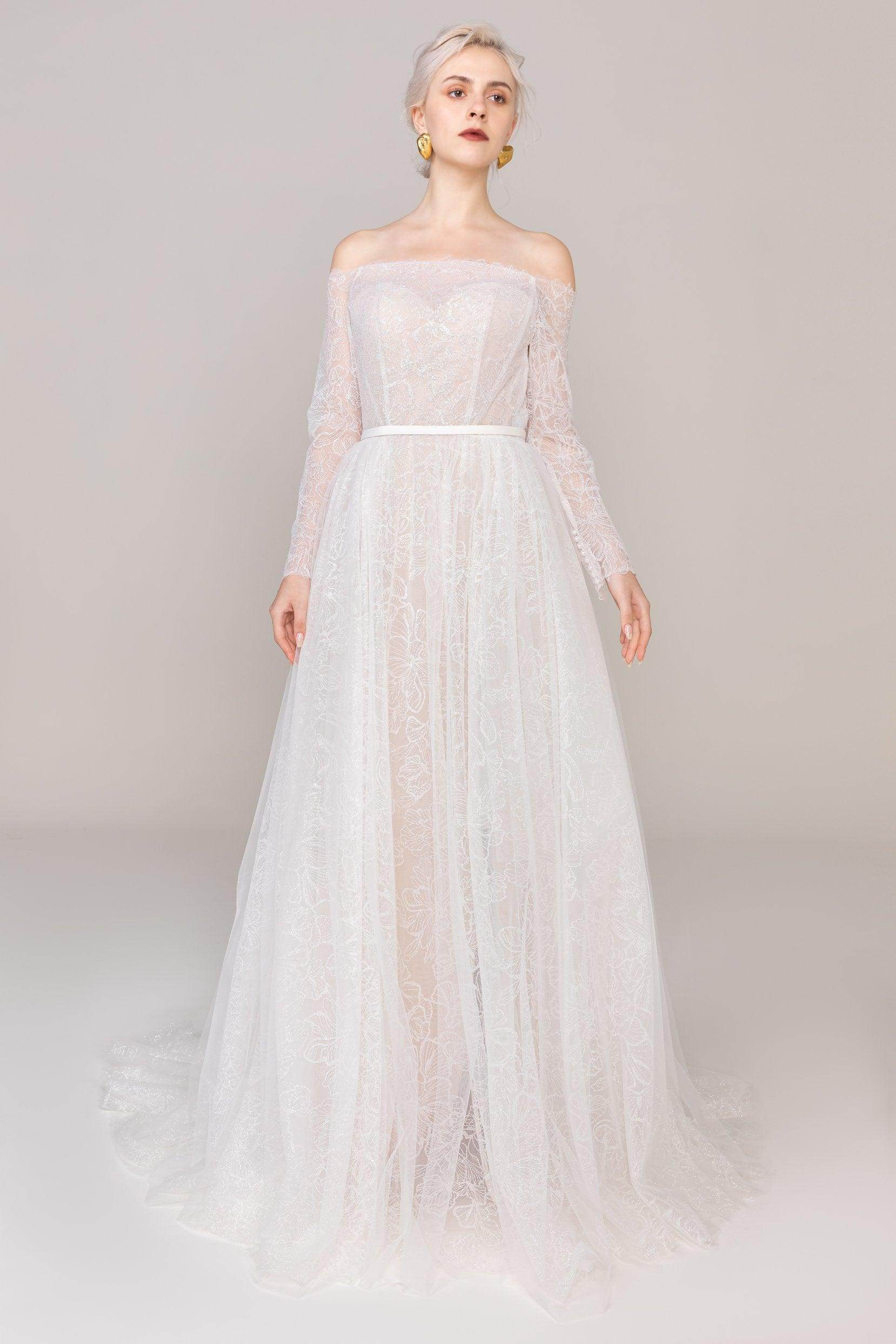 A-Line Court Train Tulle Lace Wedding Dress CW2484 - COCOMELODY